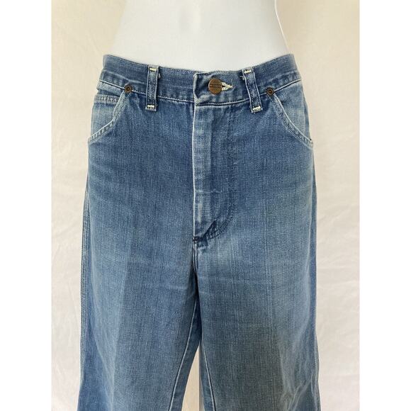 Vintage 70s Maverick High Rise Flare Medium Blue Denim Jeans Pants meas. 28x29 - Picture 5 of 9